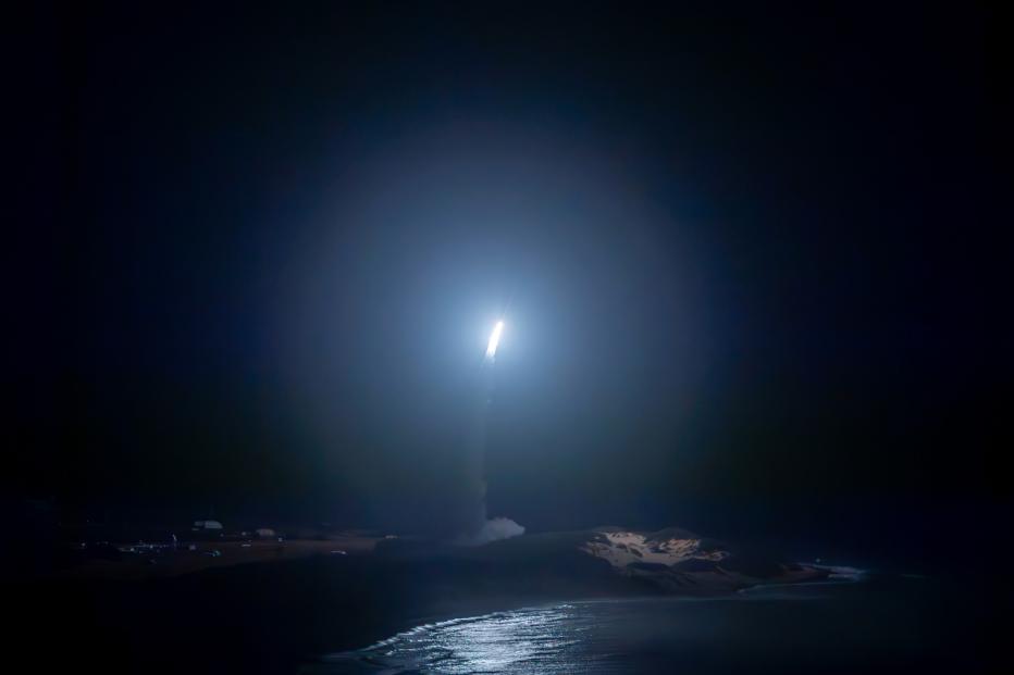 MRBM TARGET: An advanced medium range ballistic missile target is launched from the Pacific Missile Range Facility, Kauai, Hawaii, as part of the U.S. Missile Defense Agency’s Flight Test Aegis Weapon System-32 (FTM-32), held on March 28, 2024 in cooperation with the U.S. Navy. (courtesy photo/released)